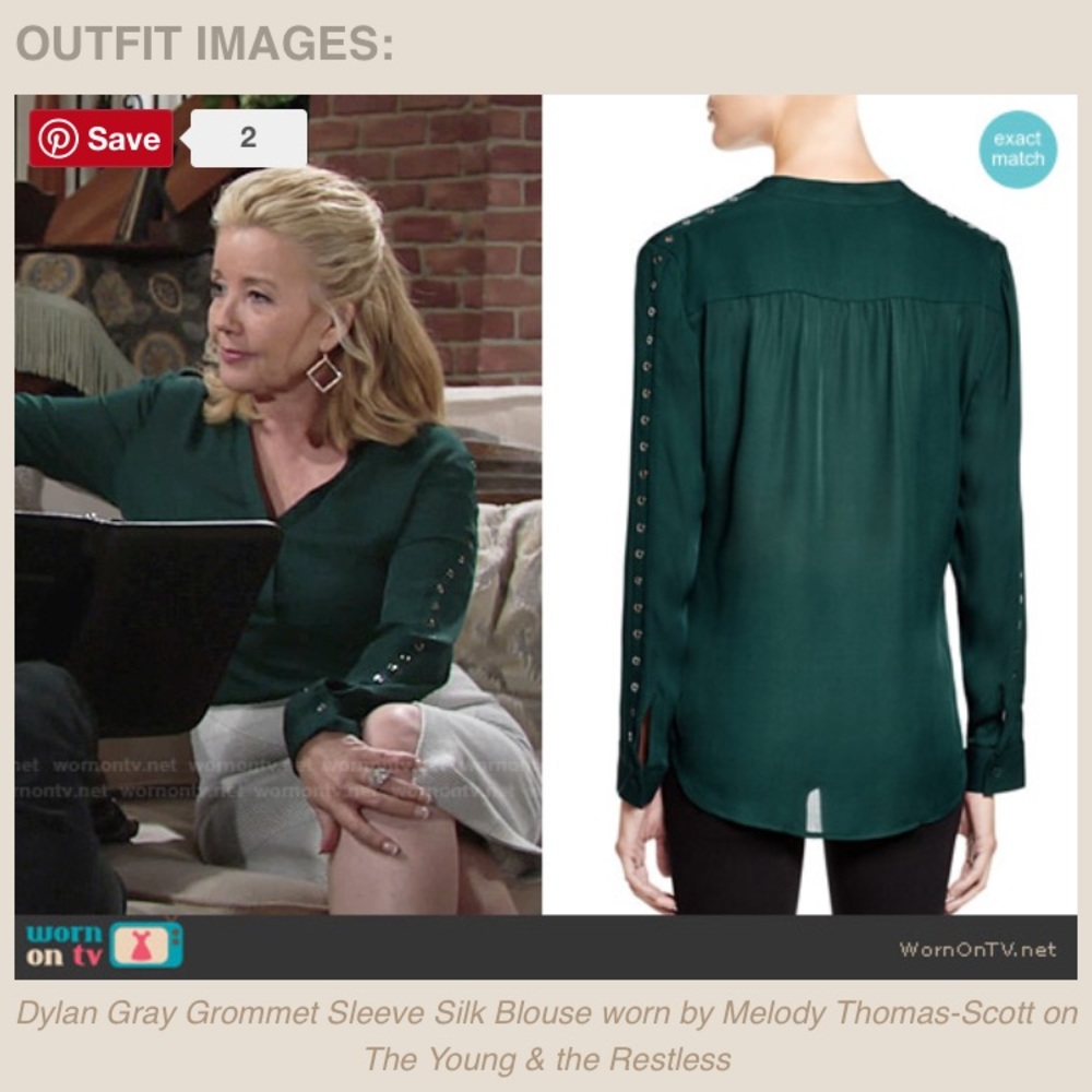 DYLAN GRAY L green silk blouse grommet sleeves